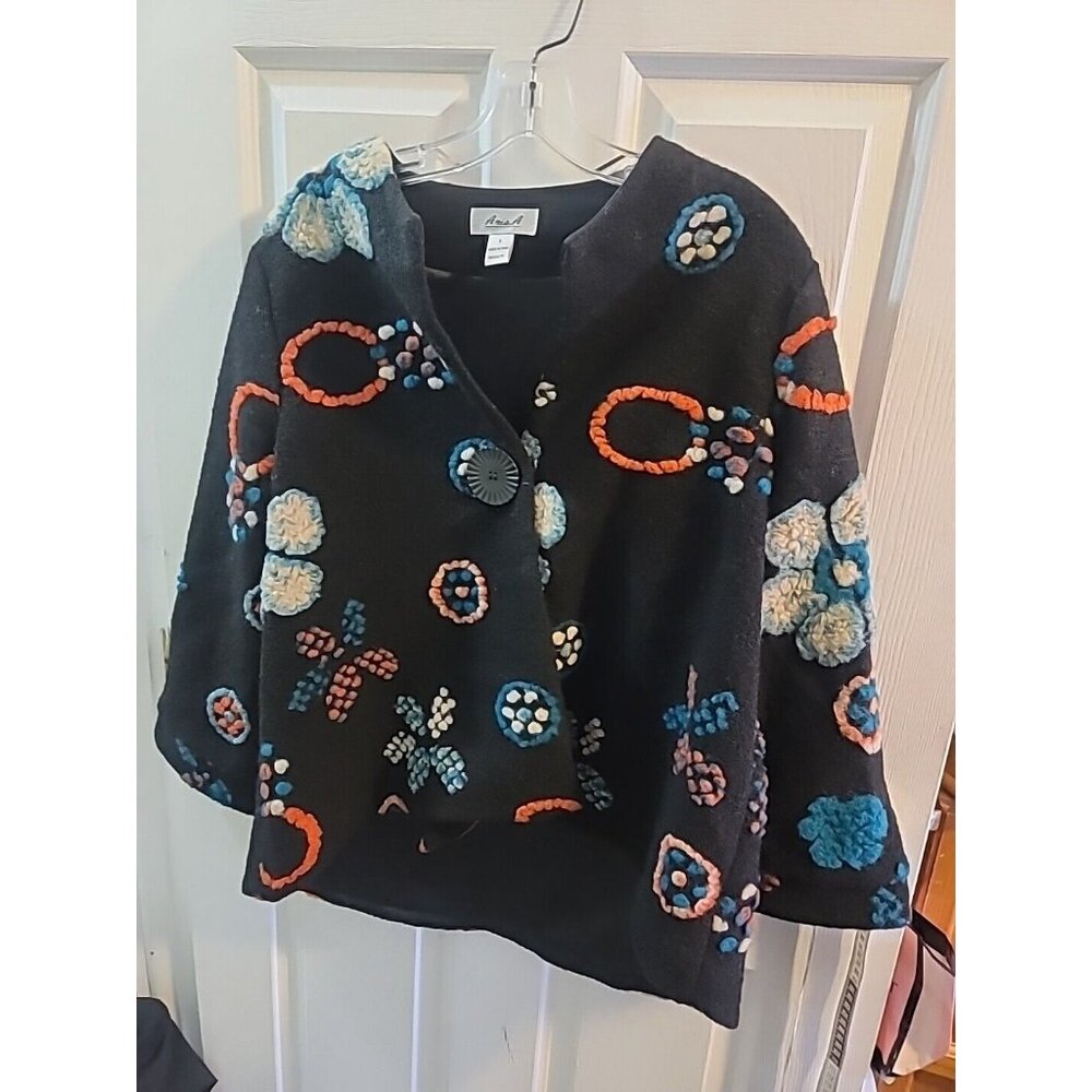 Anis A Womans Boho Embroidered 60s Style Wool Jacket Coat. Fully Line. Small
